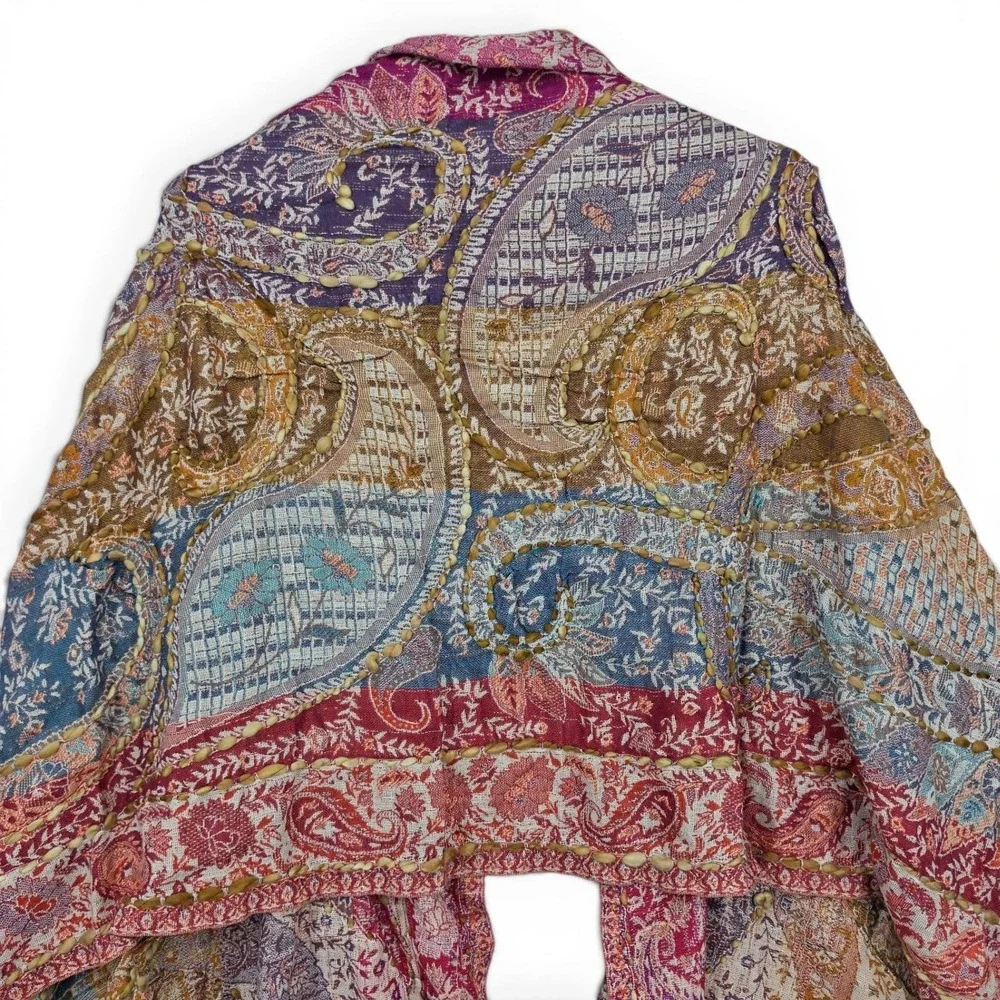 Raj Patchwork Paisley Ruana Kimono Fringe Wrap Boho Festival NWT One Size
